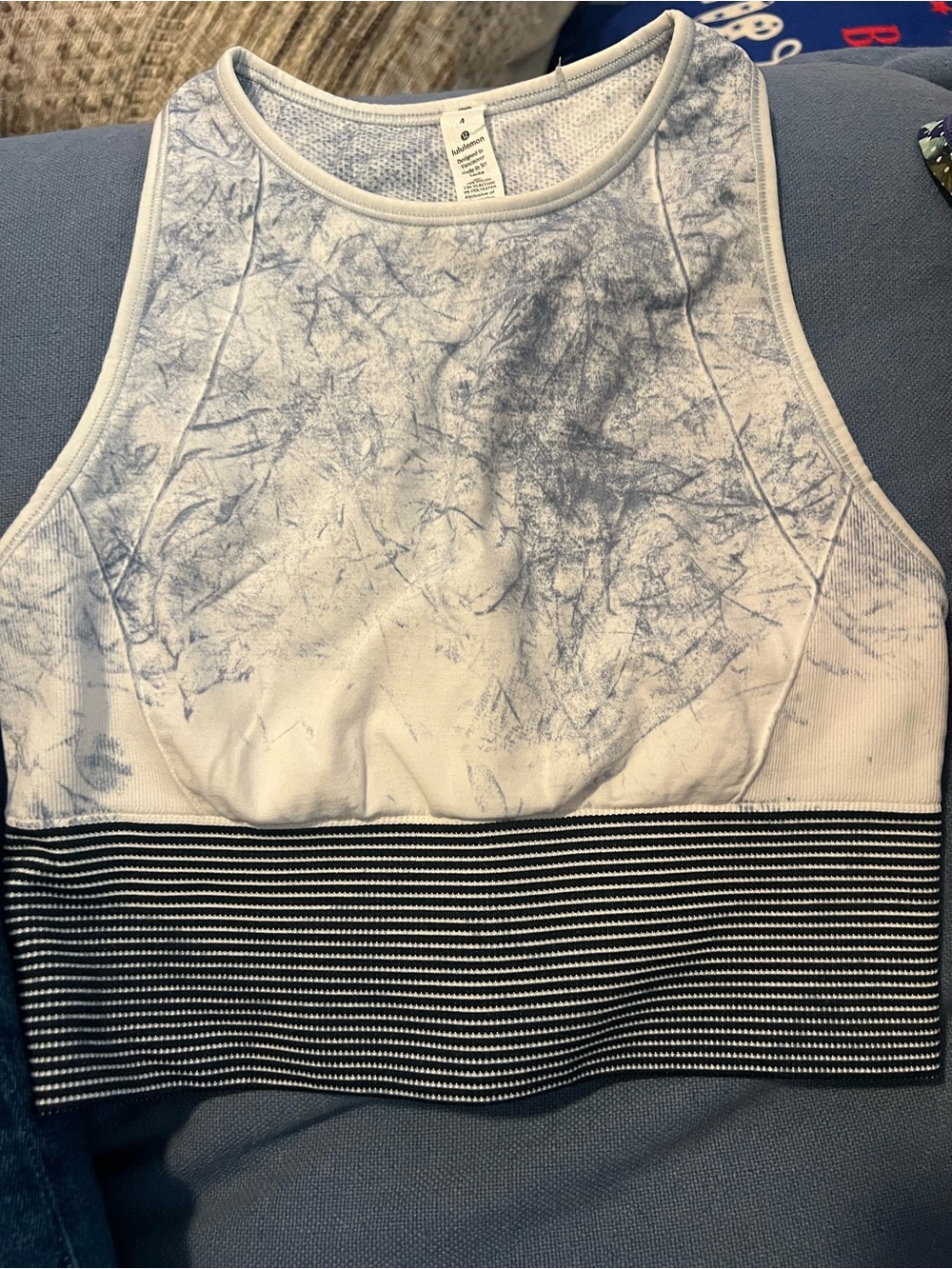 Lulu Lemon White and Blue Marble Sports Bra 4